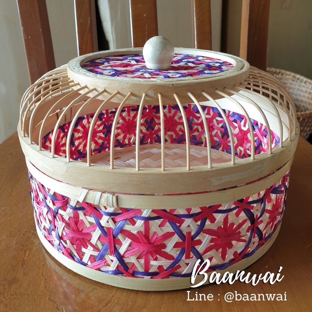 กล่องไม้ไผ่ลายพิกุล ทรงกลม ฝากรงนก ขนาด 9 นิ้ว ...