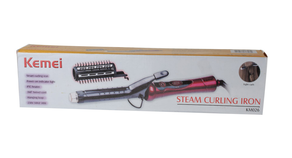 Kemei KM-026 เครื่องหนีบ&ม้วนผมไอน้ำ 2 in 1 พร้อมแปรงหวี ทั้งหนีบและอบไอน้ำ ลอนหยิก ปรับได้ 2 ระดับ หมุน 360 องศา – สีแดง
