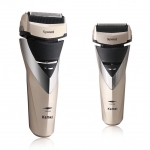 Kemei เครื่องโกนหนวดกันน้ำได้ แบบชาร์จ 3 ใบมีด 3D ลูกลอยยืดหยุ่น KM-8102 มีฟอยด์แผงตัด ลำตัวเครื่อง IPX7 กันน้ำได้ 100% โกนได้เรียบเนียน เหมาะสำหรับกกีฬาชาย - สีทอง