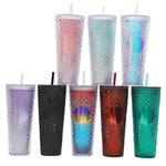 แก้วพลาสติกพร้อมหลอด,แก้วหนาม,710ml,24oz