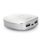 PISEN แบตสำรองแท้ 6,000 mAh พาวเวอร์แบงค์ 2 USB 5V-2A Moon Box Power รุ่น TS-D095 ปุ่มสัมผัสแบบสไลด์ ไฟฉาย LED ส่องสว่างยามค่ำคืนในตัว เก็บประจุเต็มที่ได้ยาวนาน รูปทรงโค้งมน ขนาดกระทัดรัดจับถนัดกระชับมือ - สีเงิน