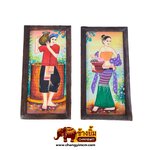 กรอบรูปไม้ ภาพวาดหญิงชายไทย 9.5 x 18.5 นิ้ว