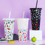 แก้วเปลี่ยนสี,แก้วพลาสติก,แก้วพร้อมหลอด,ขั้นต่ำ1,000ชิ้น