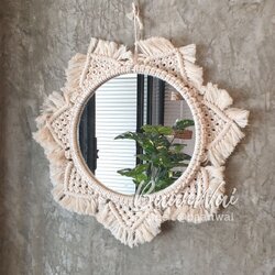 Macrame กระจกกรอบเชือกCottonถัก กระจกตกแต่ง