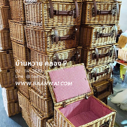 ตะกร้าปิคนิค บุผ้า ตะกร้าหวายบุผ้า ตะกร้าเก็บของ Picnic Basket