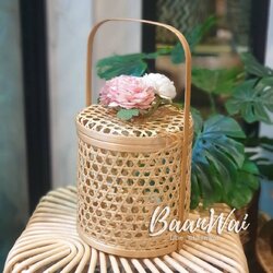 ปิ่นโตไม้ไผ่ ปิ่นโตชะลอม ทรงกลม ขนาด 8*8 นิ้ว