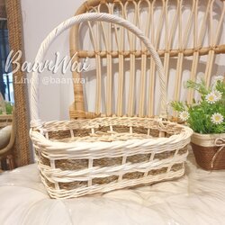 กระเช้าหวายฟอกขาว Code-006 ทรงเหลี่ยม (ลายกก)