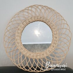 กระจกหวายติดผนัง กระจกกรอบหวาย Flower-1