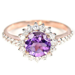 แหวนอะเมทิสต์ล้อมเพชรสวิสชุบพิ้งโกลด์