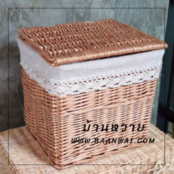 ตะกร้าหวายบุผ้า กล่องหวาย