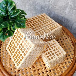 กล่องไม้ไผ่ กล่องใส่ขนม กล่องไม้ไผ่มีฝาปิด กล่องไม้ไผ่ทรงเหลี่ยม