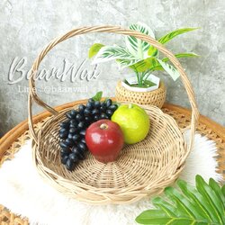 กระจาดหวาย ตะกร้าหวาย หูหิ้ว ขนาด 11-12 นิ้ว