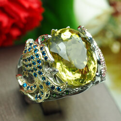 แหวนเลม่อนควอร์ตขนาดใหญ่ 13.60 กะรัตแนวแฟชั่น