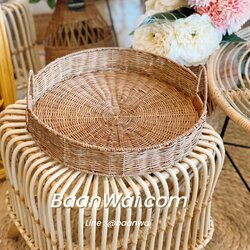 ถาดหวายแท้ ทรงกลม ถาดหวาย ถาดเสริฟ ทรงกลม ขนาด 40 x 3 cm