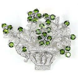 เข็มกลัดดอกไม้พลอยกรีนโครมดิออพไซด์ 6.50 กะรัต