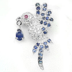 เข็มกลัดนกบินพลอยแท้ไพลินและทับทิมตัวเรือน 32x29 มม.