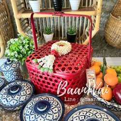 ปิ่นโตชะลอม ปิ่นโตไม้ไผ่ ปิ่นโต ทรงเหลี่ยม 10 นิ้ว