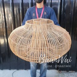 โคมไฟหวายซ้อน 2 ชั้น โครงเหล็ก โคมไฟ ขนาด 70 * 37 cm