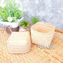 กล่องไม้ไผ่สาน กล่องไม้ไผ่ กระติบข้าวเหนียว กล่องไม้ไผ่ มีฝาปิด กระติบไม้ไผ่