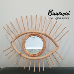 กระจกหวายติดผนัง กระจกกรอบหวาย ดวงตา ขนาด 16 นิ้ว