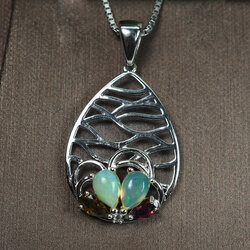 จี้พลอยแท้โอปอลหลากสีและทัวร์มาลีนแบบเก๋