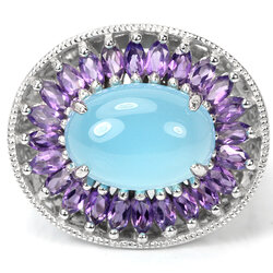 แหวนคาลซิโดนี่ล้อมอะเมทิสต์ฟ้าตัดม่วงสวยมาก