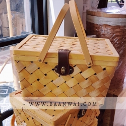 ตะกร้าไม้สาน กล่องไม้สาน หูพับ