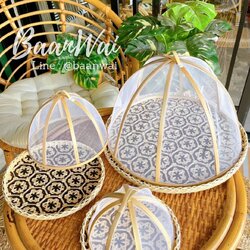 กระด้งลายพิกุล + ฝาชีมุ้งครอบทรงสูง ยกชุด (สีดำ)