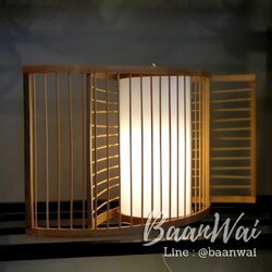 โคมไฟไม้ไผ่ รุ่นลายตาราง ขนาดเล็ก