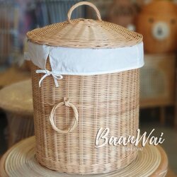 ตะกร้าผ้า หวายแท้ ถังหวายใส่ผ้า ตะกร้าผ้าซัก มี 2 สี