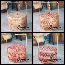 ปิ่นโตไม้ไผ่ ลายพิกุล ขนาด 9 นิ้ว / 2 ชั้น - 3 ชั้น