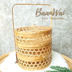 ปิ่นโตไม้ไผ่ ปิ่นโตชะลอม 3 ชั้น ทรงกลม