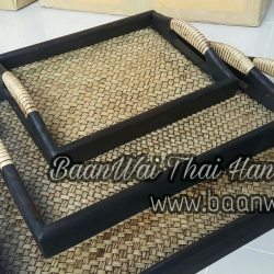 ถาดไม้สาน หูโค้ง