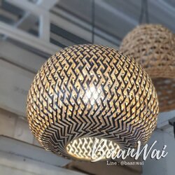 โคมไฟ โคมไฟไม้ไผ่ โคมไฟทรงกลม โคมไฟไม้ไผ่ลายคาดดำ