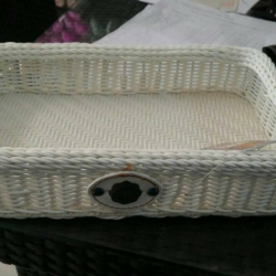 ตะกร้าหวายเทียมสีขาว ตะกร้าหวายใส่ผ้า หวายเทียม
