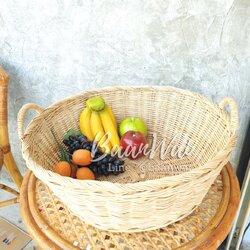 ตะกร้าหวายหูแมว ทรงกลม