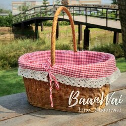 ตะกร้าหวาย ตะกร้าบุผ้า ตะกร้าหวายลายสต๊อกแดง ตะกร้าใส่ของ ตะกร้าอเนกประสงค์ ตะกร้าทรงรี