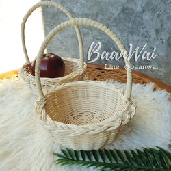ตะกร้าหวายฟอก ตะกร้าหวายสีขาว ตะกร้าหวายทรงกลม ตะกร้าหวายดิบ ขนาด 6 นิ้ว