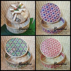 กล่องไม้ไผ่ ลายพิกุล ทรงกลม ขนาด 9 นิ้ว