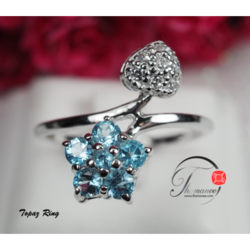 แหวนพลอยแท้โทปาสและซัฟไฟร์หัวใจและดอกไม้