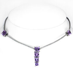 สร้อยคอพร้อมจี้เงินชุบดำพลอยอะเมทิสต์สีเข้มสวย