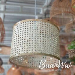 โคมไฟหวาย ลายพิกุล ทรงกระบอก