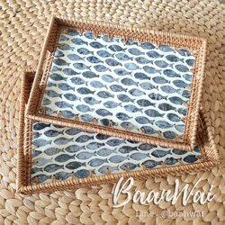 ถาดหวายสาน ทรงเหลี่ยม (เปลือกหอยลายน้องปลา)