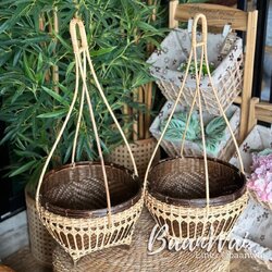 หาบกระบุง ล้อมหวาย สีโอ๊ค พร้อมไม้คานหงษ์