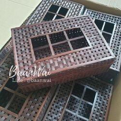 กล่องไม่ไผ่สาน กล่องไม้ไผ่ กล่องไม้ไผ่ 6 ช่อง กล่องใส่ของฝาก