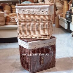 ตะกร้าผ้าหวายหลิว ตะกร้าใส่ผ้าซัก ตะกร้าฝาปิด