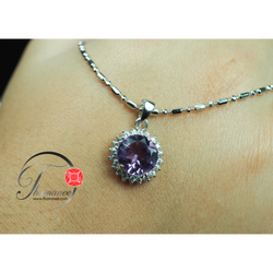จี้พลอยแท้อะเมทิสต์ 9 มม. ล้อมเพชร