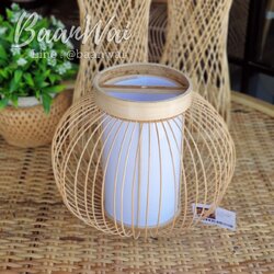 โคมไฟไม้ไผ่ แบบตั้งโต๊ะ ทรงกลม