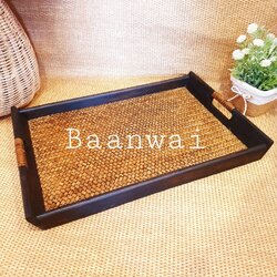 ถาดไม้สาน ถาดไม้ หูจับ