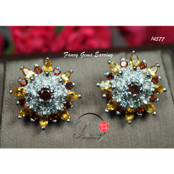 ต่างหูพลอยซิทรินและโกเมนสวย